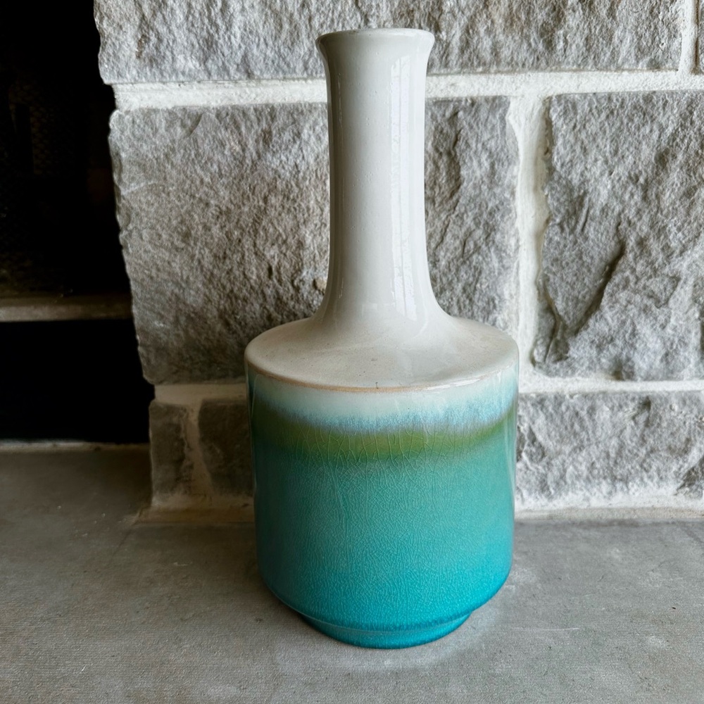 Elegant Blue and Cream Ceramic Vase